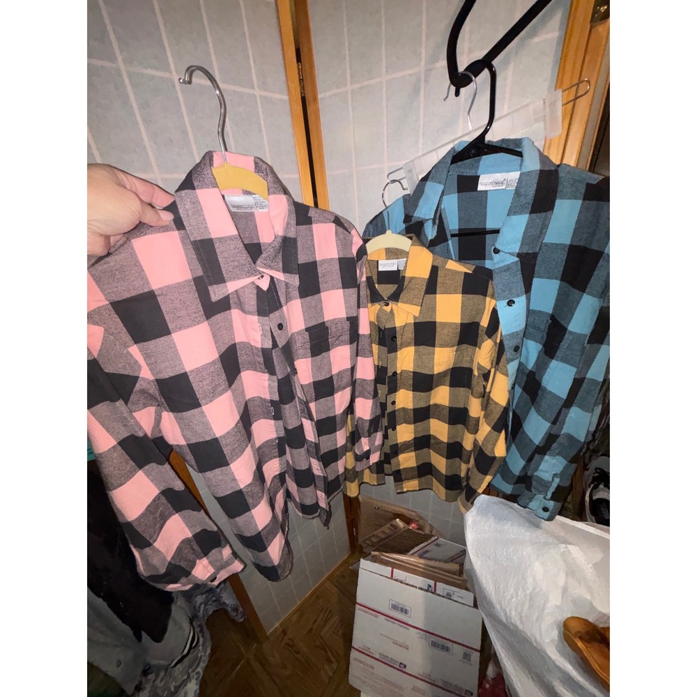 3 Newport News Womens Buffalo Plaid Cotton Button Down Shirt Long Sleeve